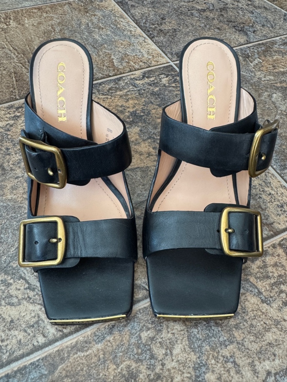 Coach Kyle Double Buckle Slip On Dress Mule Sandal- Black, Women’s Size 9.5B
